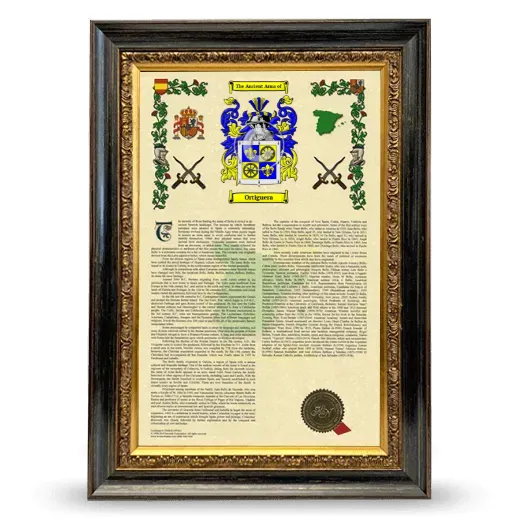 Ortiguera Armorial History Framed - Heirloom
