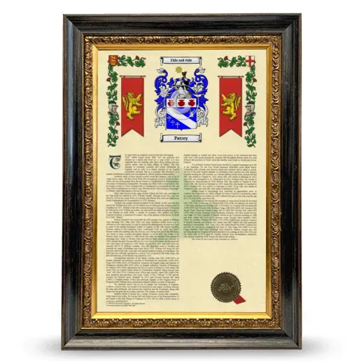 Patrey Armorial History Framed - Heirloom