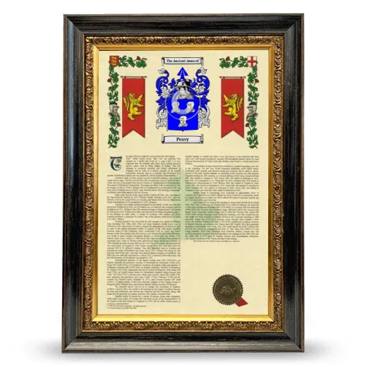 Peavy Armorial History Framed - Heirloom
