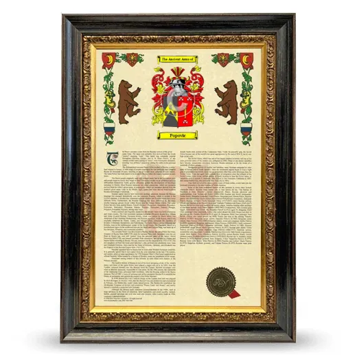 Popovic Armorial History Framed - Heirloom