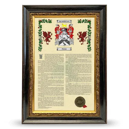 Preese Armorial History Framed - Heirloom