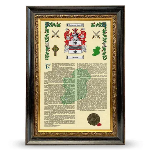 Quinan Armorial History Framed - Heirloom