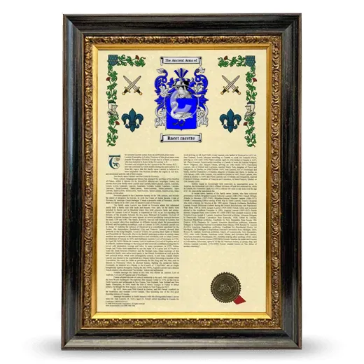 Racet racette Armorial History Framed - Heirloom