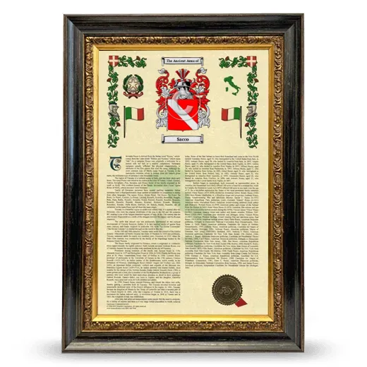 Sacco Armorial History Framed - Heirloom