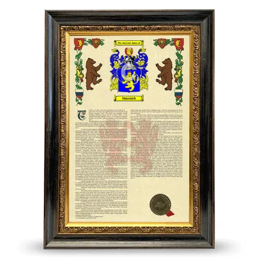 Simonich Armorial History Framed - Heirloom