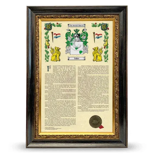 Taker Armorial History Framed - Heirloom