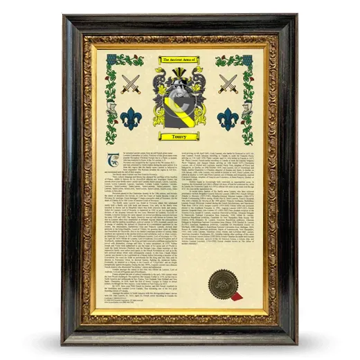 Tourcy Armorial History Framed - Heirloom