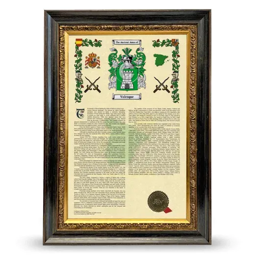 Valezque Armorial History Framed - Heirloom