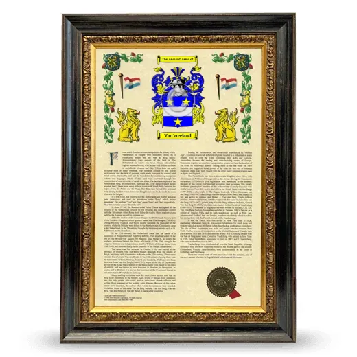 Van'vreeland Armorial History Framed - Heirloom