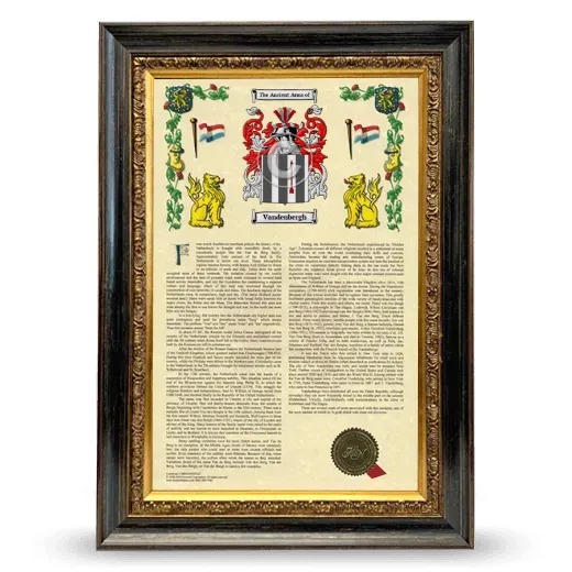 Vandenbergh Armorial History Framed - Heirloom