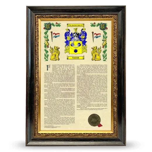 Vanwyk Armorial History Framed - Heirloom