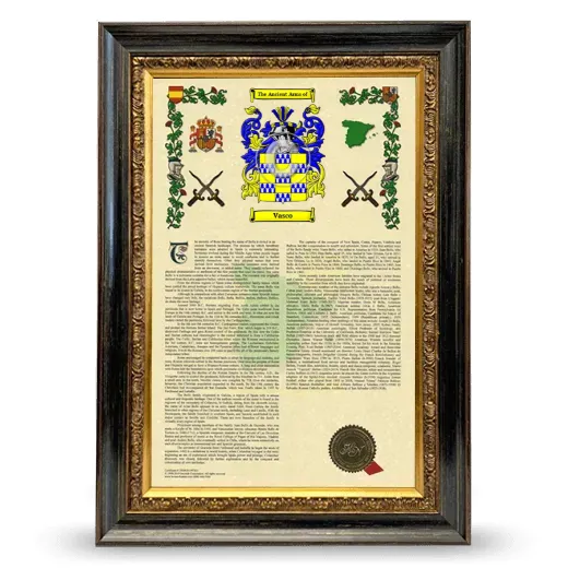 Vasco Armorial History Framed - Heirloom