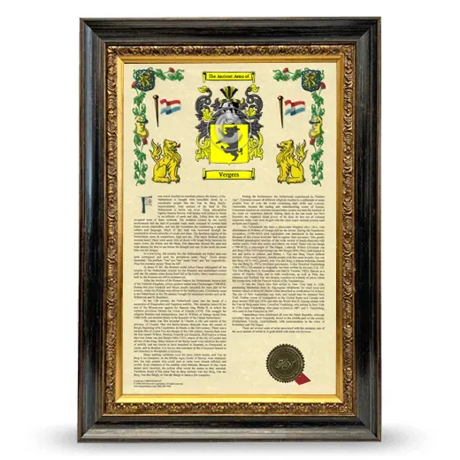 Vergers Armorial History Framed - Heirloom