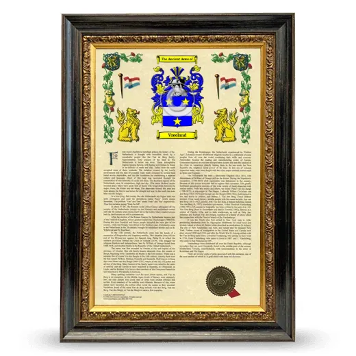 Vreeland Armorial History Framed - Heirloom