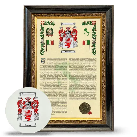 Russian Framed Armorial History and Mouse Pad - Heirloom