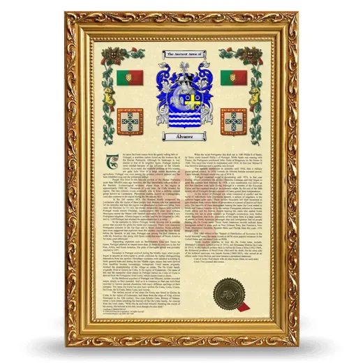 Álvarez Armorial History Framed - Gold