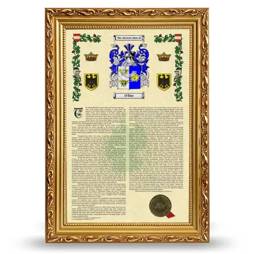 O'Bier Armorial History Framed - Gold