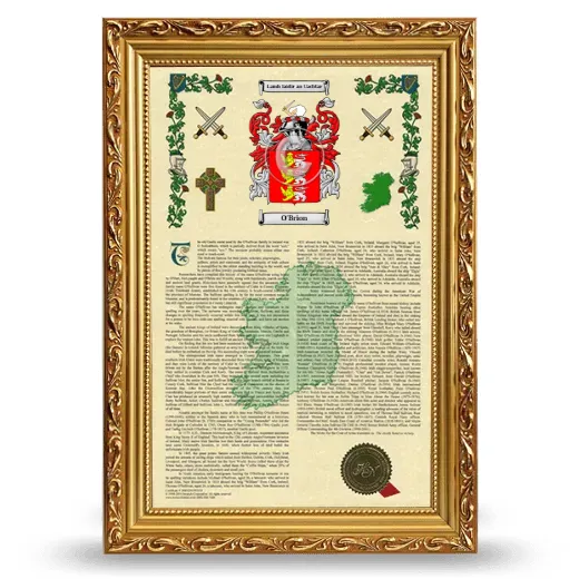 O'Brion Armorial History Framed - Gold