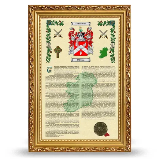 O'Byrns Armorial History Framed - Gold