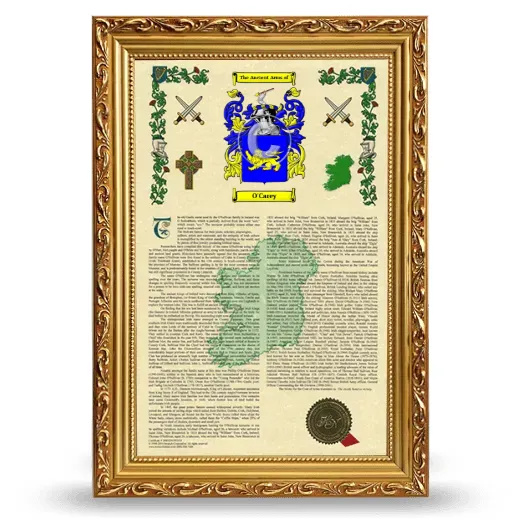 O'Carey Armorial History Framed - Gold
