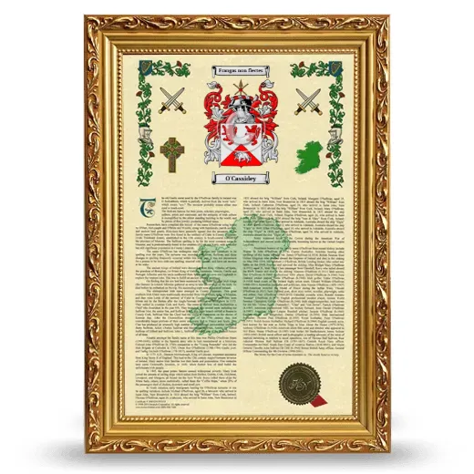 O'Cassidey Armorial History Framed - Gold