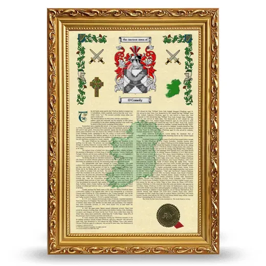 O'Conoly Armorial History Framed - Gold
