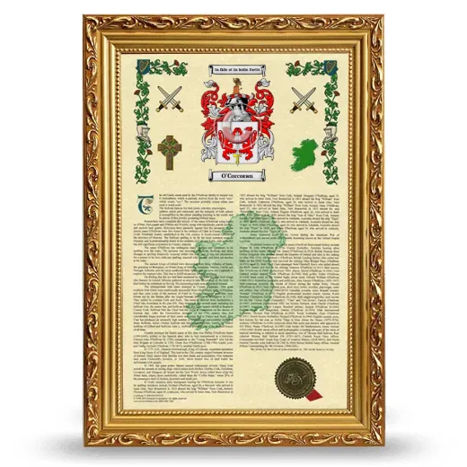O'Corcoran Armorial History Framed - Gold