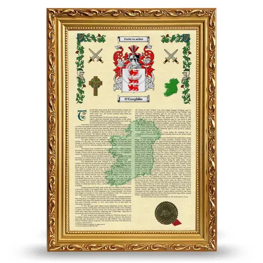 O'Coughlin Armorial History Framed - Gold