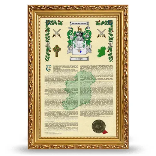 O'Dayw Armorial History Framed - Gold