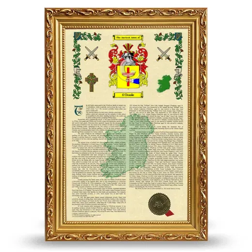 O'Donle Armorial History Framed - Gold