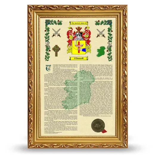 O'Donnell Armorial History Framed - Gold