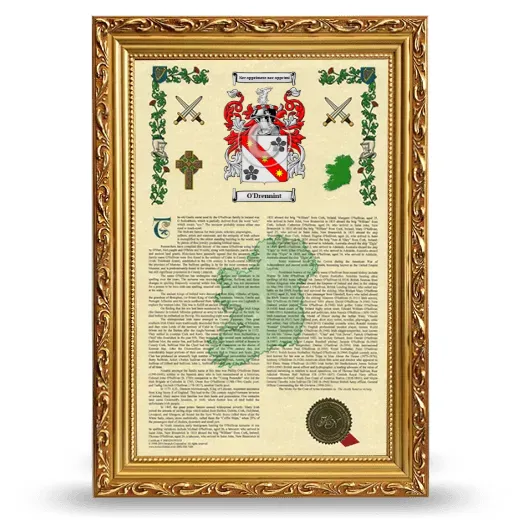 O'Drennint Armorial History Framed - Gold