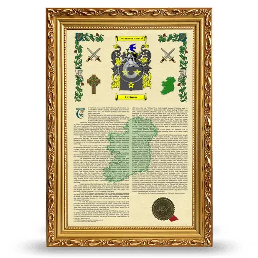 O'Finan Armorial History Framed - Gold