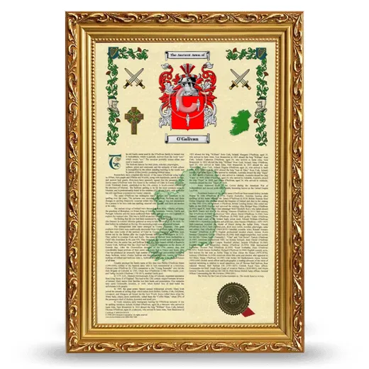 O'Galivan Armorial History Framed - Gold