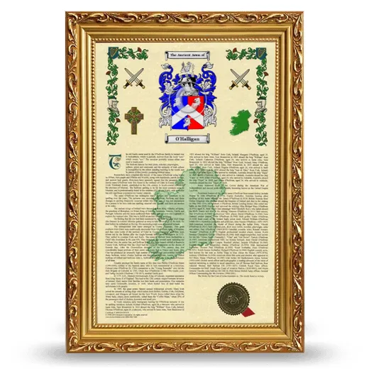 O'Halligan Armorial History Framed - Gold