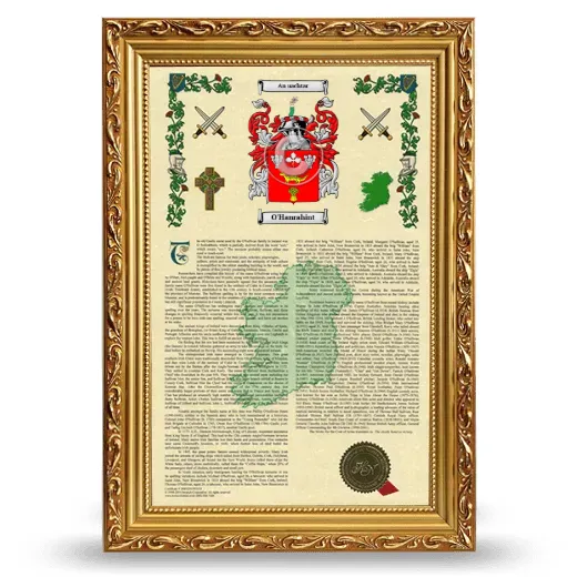 O'Hanrahint Armorial History Framed - Gold