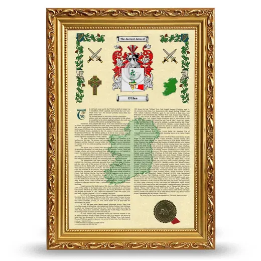 O'Hea Armorial History Framed - Gold