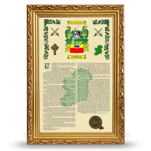 O'Heffernyn Armorial History Framed - Gold
