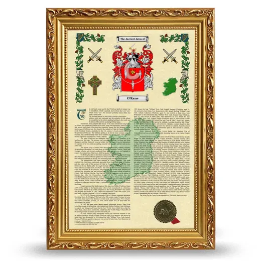 O'Kane Armorial History Framed - Gold