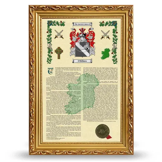 O'Killeen Armorial History Framed - Gold
