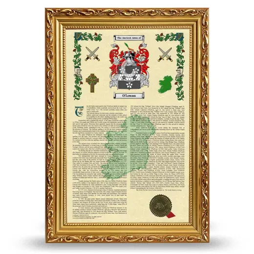 O'Lowan Armorial History Framed - Gold