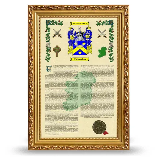 O'Monaghan Armorial History Framed - Gold