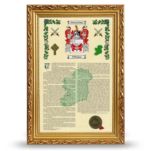 O'Monane Armorial History Framed - Gold