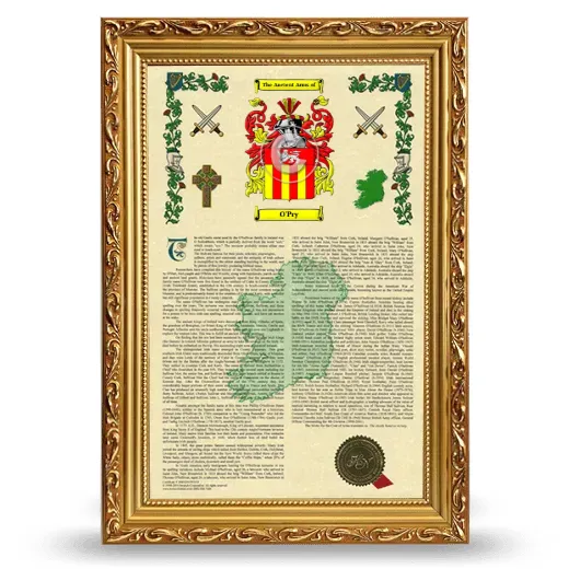 O'Pry Armorial History Framed - Gold