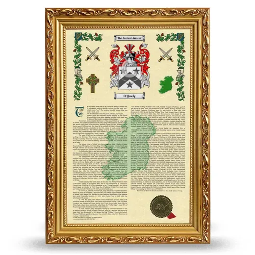 O'Quely Armorial History Framed - Gold