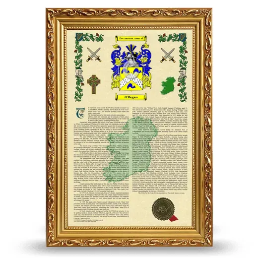 O'Regan Armorial History Framed - Gold