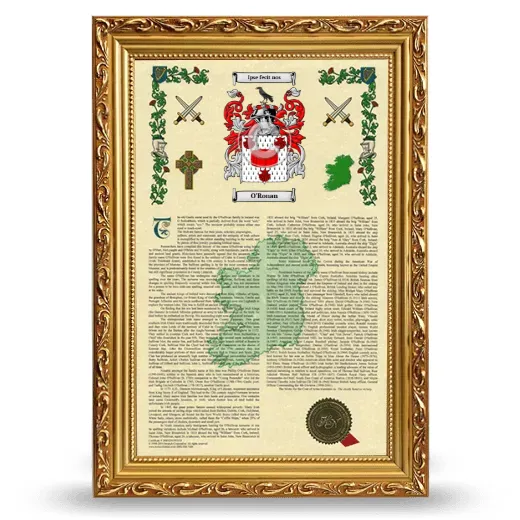 O'Ronan Armorial History Framed - Gold
