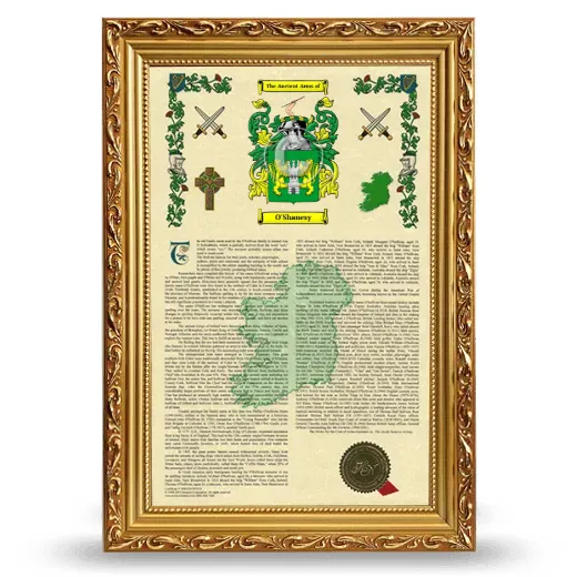O'Shanesy Armorial History Framed - Gold