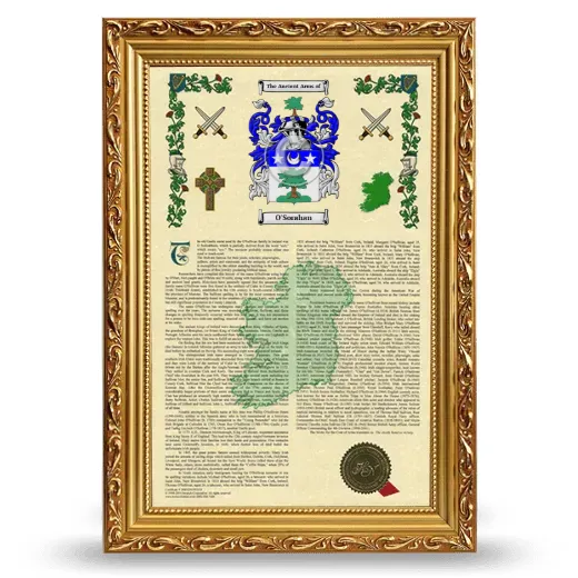 O'Sorahan Armorial History Framed - Gold