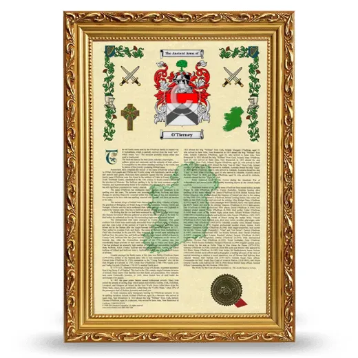 O'Tierney Armorial History Framed - Gold